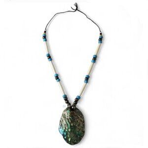 Vtg Handmade Navajo Abalone Necklace w/ Hidden Pouch, Rare Collector’s Statement